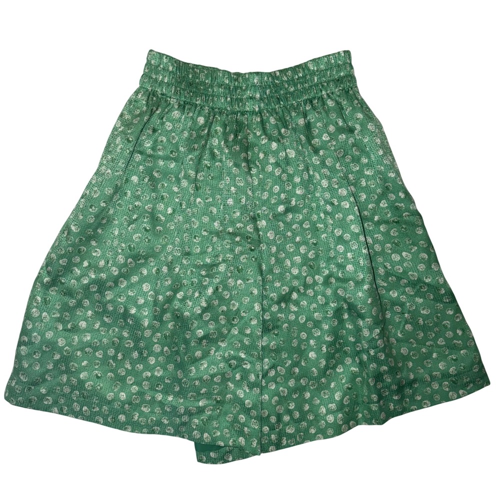 Anne Klein Vintage 90s Green Silk Polka Dot Wide Leg Shorts Petite 4